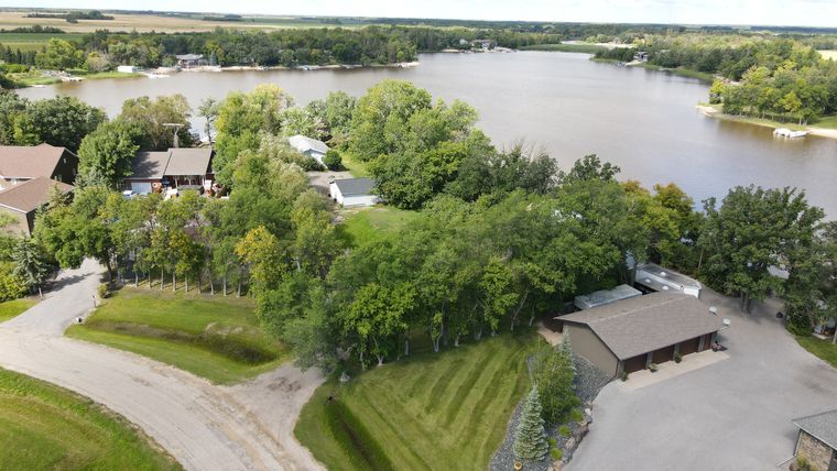 Homes and mature trees along the water's edge